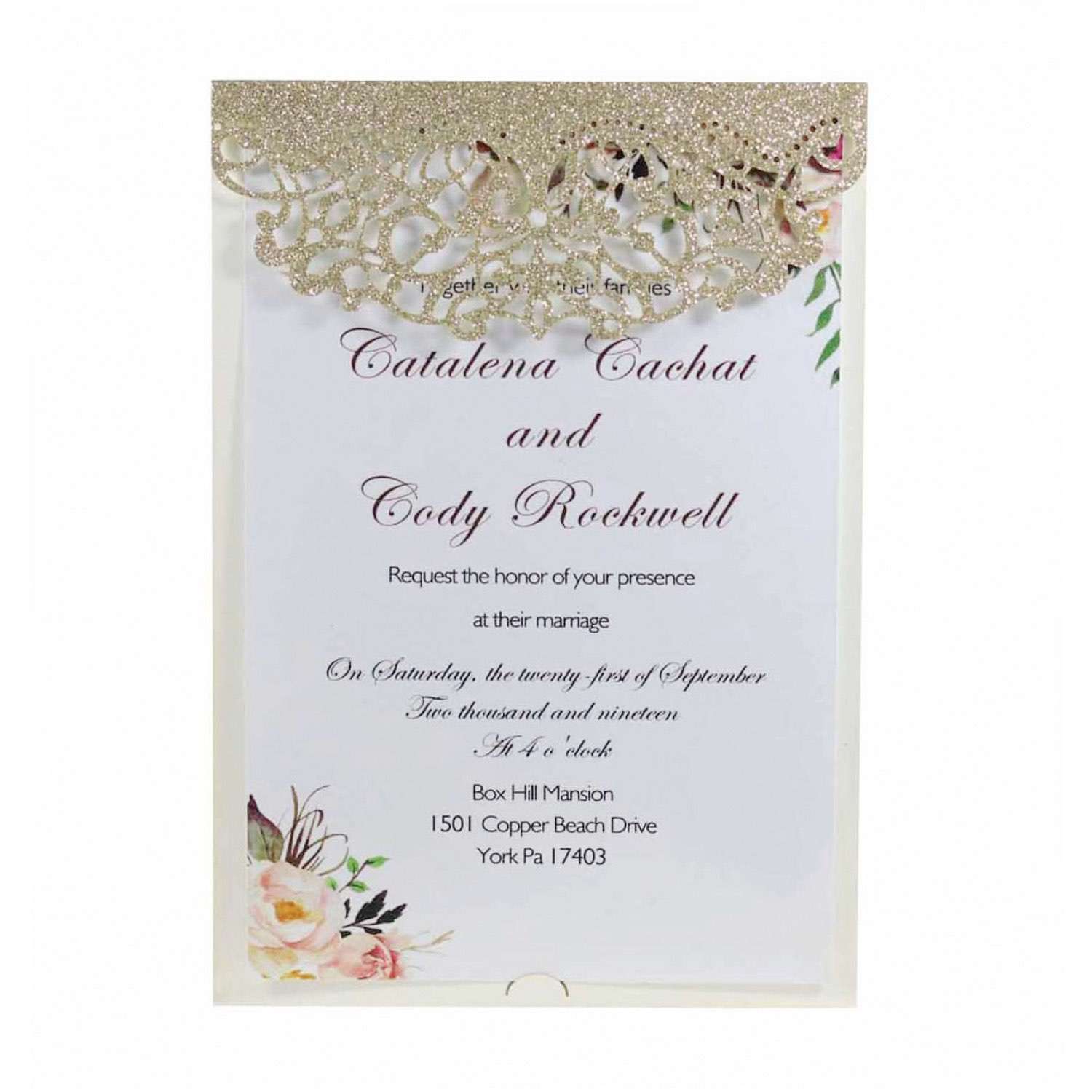 2020 Wedding Invitation Card Laser Cut Paper Glitter Invitation